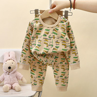 Ensemble de vêtements décontractés pour enfants en coton, manches longues, lettres de dessins animés d'animaux, doux, pour garçons et filles, automne-hiver, chemise et pantalon, pyjama
