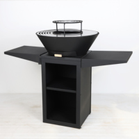 Table de jardin au design moderne, facile à déplacer, avec foyer, en acier au carbone durable, pour plancha au bois