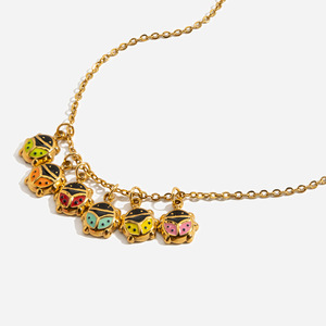Ladybug Necklace Gold Chain Colorful Insect Charms Daily Wear Gift Jewelry - Product Image 1