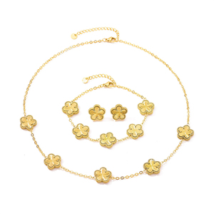 Collar de Acero Inoxidable Chapado en Oro de 18K con Flor de Trébol de Cinco Hojas, Juego de Collares de Oro de la Suerte con 5 Hojas, Joyería para Mujer - Product Image 4