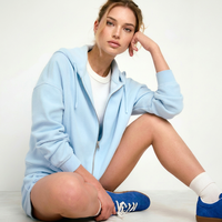 Sweat à capuche zippé pour femme en molleton doux et extensible, coupe ample, bleu ciel, style lounge, décontracté, automne