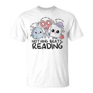 Camiseta con estampado digital de Nothing Beats Reading, unisex, para adultos, manga corta, cuello redondo, regreso a la escuela, graduación, amante de los libros, profesor - Product Image 1