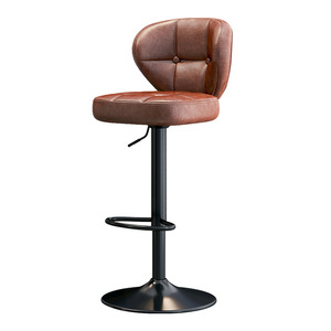 LingTuo <b>Bar</b> <b>Stools</b> Black <b>Leather</b> Chrome Frame Adjustable Height For Kitchen Counter Restaurant Use - Product Image 5