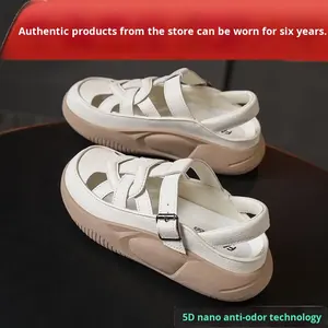 Nuovi sandali estivi alla moda da donna in morbida pelle Sole Slip-On con zeppa cava traspirante - Product Image 5