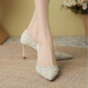 Babouches de luxe 7 cm à talon perlé pour mariage et soirée, chaussures à talon mule - Product Image 5