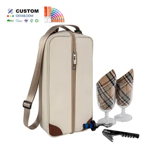 Custom Logo Outdoor Picnic Set Waterproof Insulated Tote Wine Bottle Cooler Bag Wine Bag with Cooler Compartment