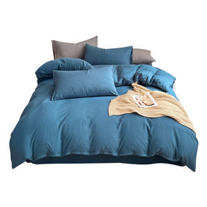 Nouvelle parure <span class=keywords><strong>de</strong></span> lit en coton lavable <span class=keywords><strong>de</strong></span> couleur unie et taie d'oreiller, ensemble <span class=keywords><strong>de</strong></span> quatre pièces - Product Image 6