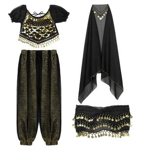 ชุดเต้นระบำหน้าท้องสไตล์อินเดียสำหรับผู้หญิง4ชิ้น/เซ็ตผ้าพันสะโพกพร้อมกางเกงทรงฮาเร็มผ้าคาดศีรษะและโคมไฟสั้นอินเดียพร้อมกางเกงทรงฮาเร็ม - Product Image 4