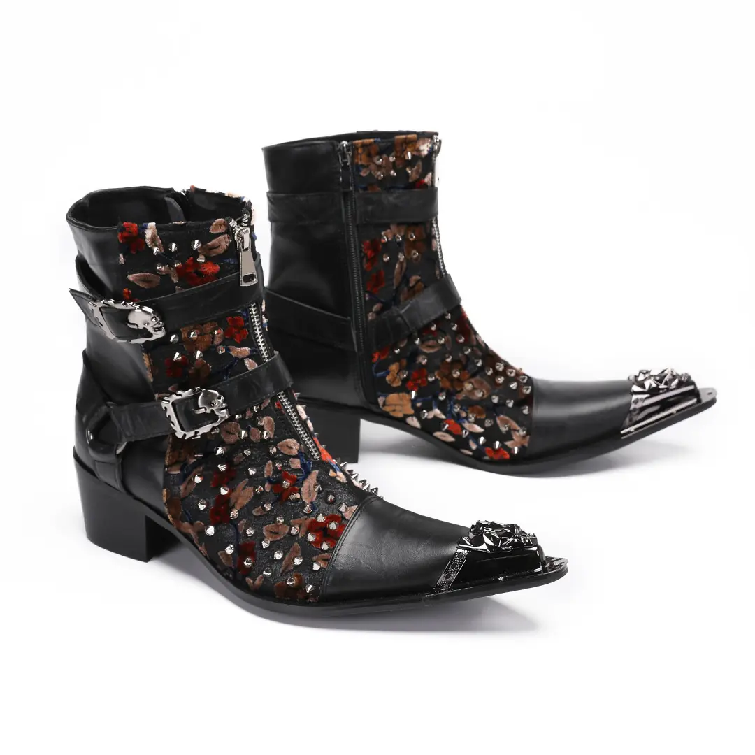New European and American denim inner raised mid leg horse high leg embroidered boots and horse boots