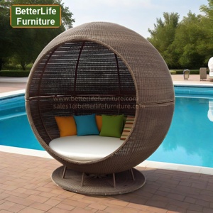 Terraza Rattan Apple Shape Tumbona Cama Aluminio Rattan Outdoor Cabana Tumbona Muebles de jardín Dosel Cama redonda Piscina Spa Daybed - Product Image 6