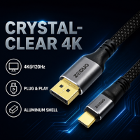 Câble DP vers USB C 4K120Hz, adaptateur DP vers Type-C, câble tressé en aluminium pour moniteur et ordinateur portable