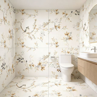 Carrelage en porcelaine beige à motif floral d'oiseaux 600x1200mm, antidérapant, finition mate, pour sol intérieur, garantie 1 an