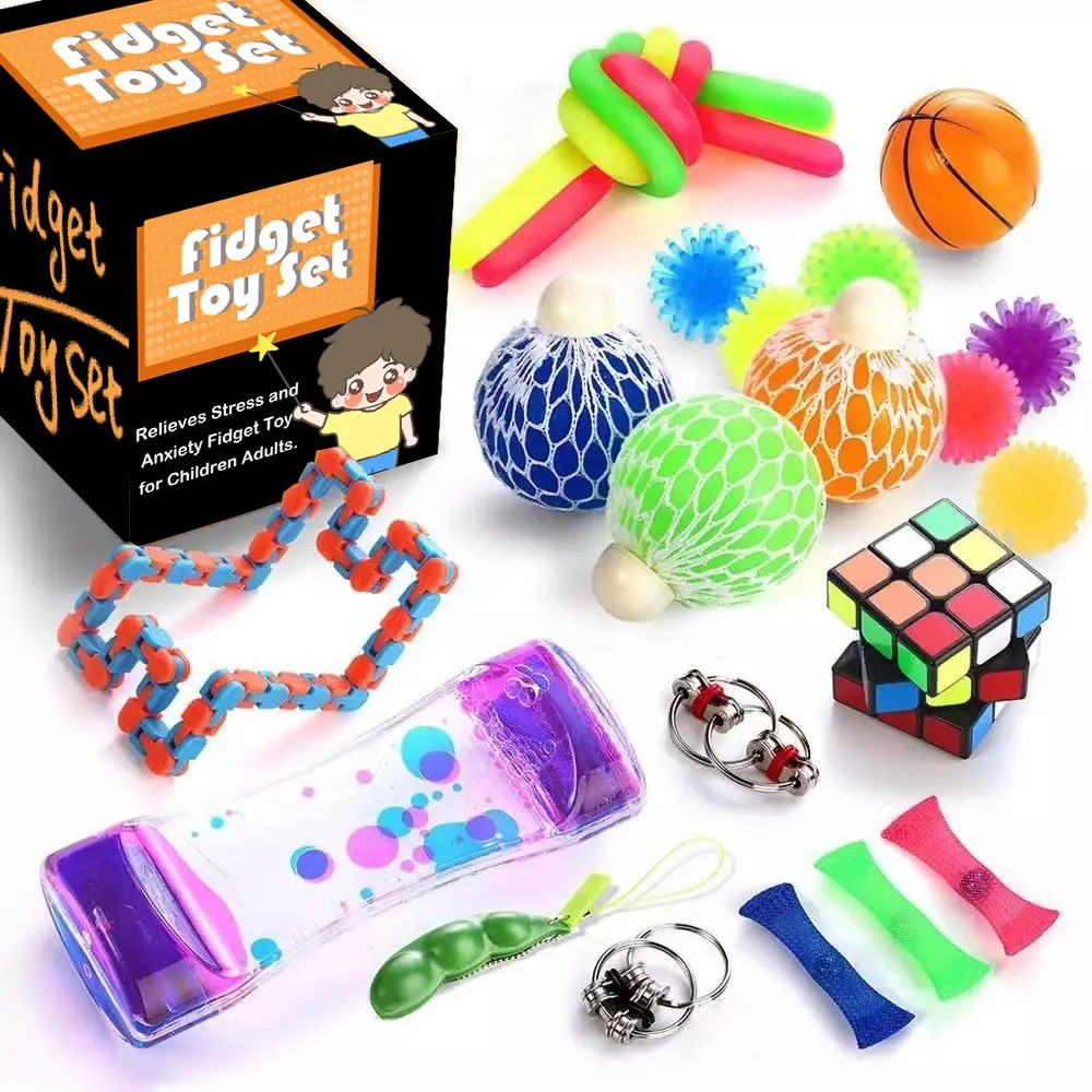 29個のフィジェットおもちゃセット子供または大人のための安い感覚フィジェットおもちゃパック大理石メッシュストレスボール付きフィジェットボックス