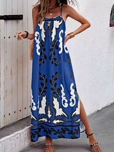 Abito lungo estivo da donna a righe stampato, stile europeo-americano, girocollo, a maniche corte, alla moda e sexy, il più venduto - Product Image 6