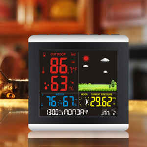 Kỹ Thuật Số DCF/wwvb đài phát thanh Kiểm Soát Đồng hồ thời tiết trạm lớn màu sắc hiển thị nhiệt độ độ ẩm dự báo báo động bảng bàn đồng hồ - Product Image 1