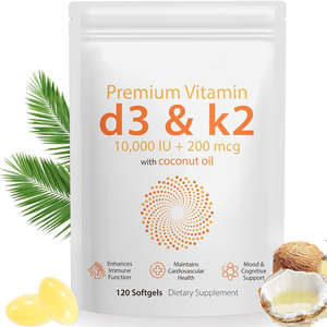 Cápsulas de Gel Suave de Vitamina D3 K2 de Marca Privada OEM ODM, Suplemento de 10000 UI y 200 mcg con Aceite de Coco para Mejorar la Inmunidad - Product Image 1