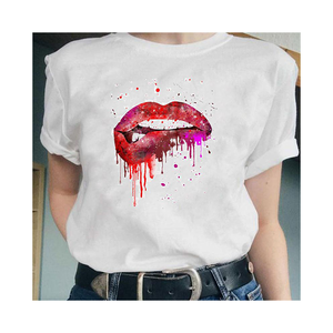 Mujeres O cuello Top Sexy creativo <span class=keywords><strong>de</strong></span> gran tamaño <span class=keywords><strong>de</strong></span> la chica impresa desgaste Casual suelta <span class=keywords><strong>de</strong></span> talla grande <span class=keywords><strong>de</strong></span> manga corta <span class=keywords><strong>Kiss</strong></span> Lip gráfico camiseta - Product Image 1