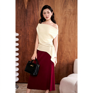 Haut féminin à épaules dénudées GINA Vietnam VIVI KA Printemps Tissé à franges Décontracté Spandex / Polyester Col bateau - Product Image 1