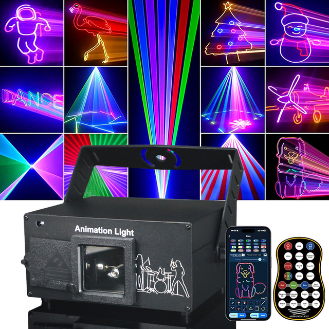 YSH APP DJ Professional 200+ 3D RGB Animation Laser Light Show Hand Drawing Custom Patterns Sound Activated DMX Sync Party Stage