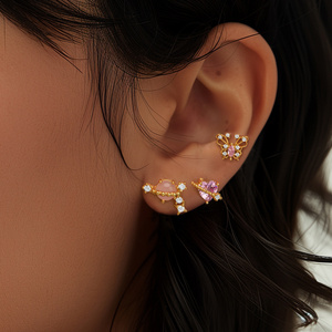 CANNER Nuevos Pendientes de Corazón, Planeta, Corona y Mariposa con Circonita Rosa para Mujer, Regalo, Joyería para Piercing de Cartílago y Hélice con Cierre de Rosca - Product Image 3