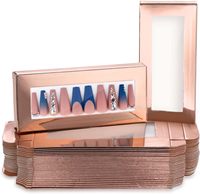 Boîtes d'emballage vides pour ongles, fond blanc, ensemble de boîtes de présentation à tirer pour les entreprises de faux ongles, or rose