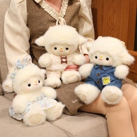Peluche Mouton Blanc Moelleux en Gros, Adorable Poupée Agneau avec Robe Florale et Combinaison en Jean pour Décoration de Chambre d'Enfant