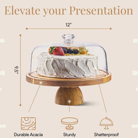 Support à gâteau en bois avec dôme en PET, présentoir alimentaire en bois d'acacia pour boulangerie, restaurant, fabricant OEM