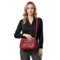 Tas Selempang Wanita Bahan PU Solid dengan Ritsleting Lembut