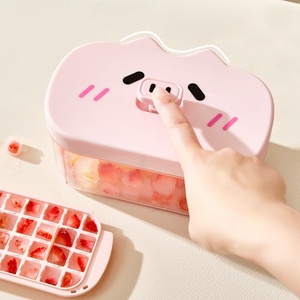 Cartoon Press Ice Cube Tray Stackable Leak Proof Design with Storage <b>Box</b> Home Bar Party Drinks Making Daily Use Ice Cube Tray - Product Image 1