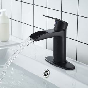 Grifo mezclador <span class=keywords><strong>de</strong></span> lavabo <span class=keywords><strong>de</strong></span> latón moderno <span class=keywords><strong>de</strong></span> diseño único, grifos <span class=keywords><strong>de</strong></span> lavabo <span class=keywords><strong>de</strong></span> baño baratos <span class=keywords><strong>de</strong></span> cascada <span class=keywords><strong>de</strong></span> un solo Mango, negro - Product Image 1