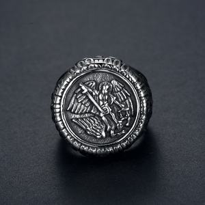 Anillo de Acero Inoxidable 316L Estilo Religioso San Miguel Arcángel, Anillos de Compromiso, Joyería Adecuada para Cazadores de Dragones - Product Image 3