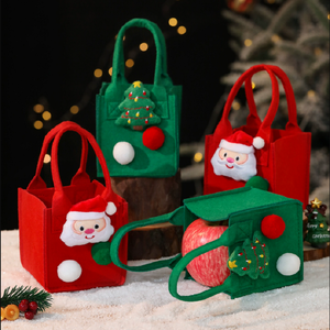 Sacs cadeaux de Noël <span class=keywords><strong>en</strong></span> feutre réutilisables, écologiques, de haute qualité, personnalisés, rouge et vert, avec poignées, pour les fêtes de fin d'année - Product Image 1