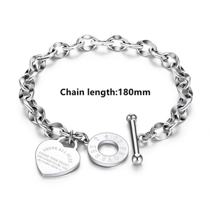 Nuovo Bracciale Trendy con Catena Placcata Oro Rosa e Chiusura a T, Braccialetto Personalizzato in Acciaio al Titanio con Ciondolo a Cuore, Gioielli da Donna - Product Image 5