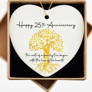 New Design <b>Heart</b> <b>Shaped</b> Ornament 25Th Wedding Anniversary Christmas Ceramic Pendant - Product Image 2