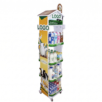 Étagère de présentation au sol portable à 4 niveaux en métal pour supermarché, présentoir de boissons et de lait avec panneaux en PVC