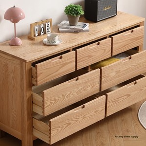 Meuble TV en chêne massif pour chambre et salon avec six tiroirs, entièrement meublé, ensemble de rangement simple - Product Image 3