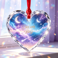 Ornement de Noël personnalisable en verre transparent imprimé UV, en forme de cœur ou rond, à suspendre, pour cadeaux de fêtes