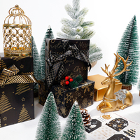 Rouleau de papier d'emballage cadeau en papier kraft couché estampé à chaud pour Noël, vente en gros d'usine, 43x300cm, en pâte mixte avec feuille métallisée