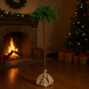 Albero di Natale Artificiale 210 cm Verde e Marrone in PVC e Acciaio con Decorazioni in Tessuto di Lino e Iuta - Product Image 2