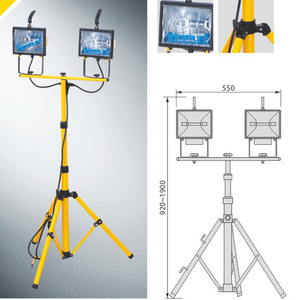 Projecteur halogène double tête 2x500W avec trépied, éclairage de travail extérieur portable, certifié CE - Product Image 3