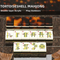 Tuiles de Mahjong américaines en écaille de tortue gravées de luxe, en acrylique, pour loisirs et divertissements en plein air, ensemble de Mahjong américain à double couche