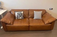 Sofá de cuero encerado de 4 plazas de lujo, diseño Vintage, marco de madera maciza, esponja de alta densidad para Villa, salón, sala de estar de gama alta