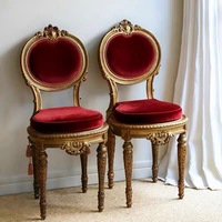 Chaise de salle à manger en bois massif européen avec dossier sculpté vintage, fauteuil en tissu velours et chaise de coiffeuse