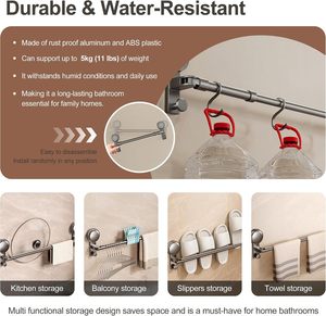 Toallero sin taladro con fuerte succión, organizador de ducha ajustable para puerta de vidrio, pared y esquina, para toallas de baño y pantuflas - Product Image 3