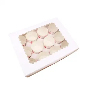 12 fori Cupcake imballaggio con finestra trasparente per forno colore semplice Cupcake pasticcini artigianato consegna scatola di carta