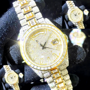 Montre pour homme de luxe en acier inoxydable et verre serti de diamants Moissanite, cadran rond, style hip-hop, résistance à l'eau 10 bars - Product Image 1