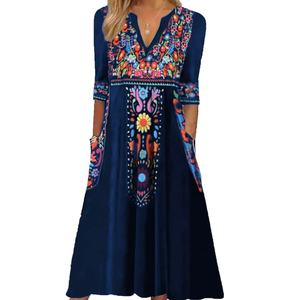 Robes mexicaines à fleurs pour femmes, taille plus, manches courtes, blanches, brodées à la main, style bohème - Product Image 2