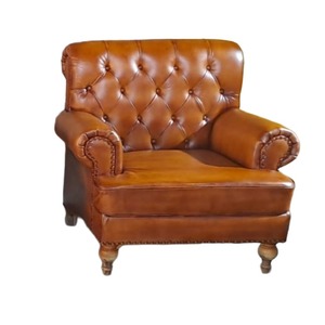 Sillón Clásico de Cuero con Respaldo Alto, Tapicería de Cuero Genuino Hecha a Mano, Base de Madera Sólida, Silla Cómoda para Oficina - Product Image 1