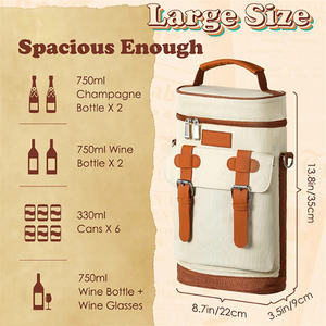 Sac isotherme portable personnalisable pour vin, étanche, isolé, pour 2 bouteilles, sac à main en polyester, refroidisseur à bière et à vin, champagne - Product Image 3
