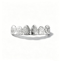 Promotion : Grillz dentaire vintage en laiton sculpté, entièrement serti de zircons, 6 dents, bijou de bouche Hip Hop pour hommes, style Rap, vente en gros